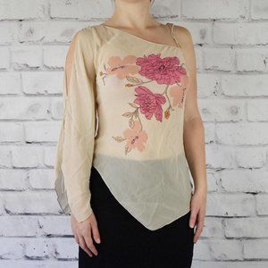 Y2k Express 100% silk asymmetrical one shoulder blouse